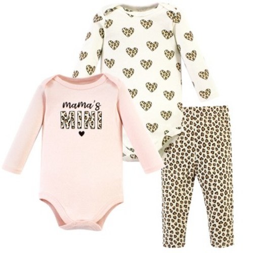 Hudson Baby Infant Girl Cotton Bodysuit and Pant Set, Leopard Hearts Long Sleeve, Size: newborn