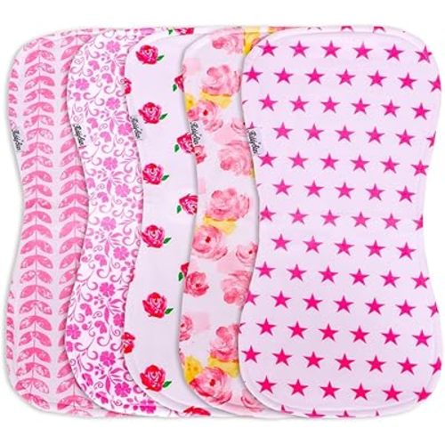 5-Pack 21”x10” Burp Cloths for Boys & Girls - Absorbent Organic Cotton Burping Cloth, Burp Towel, Burping Rags, Spit-up Cloth, Baby Wipe Cloth