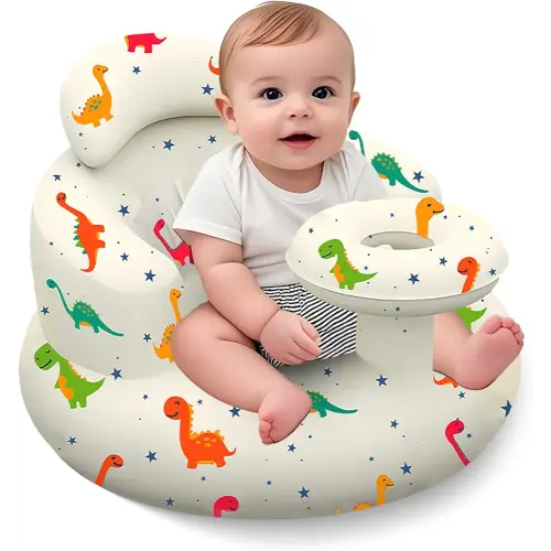 Inflatable Baby Seat with Tray, Blow up Infant Chair for Babies 3 Months and up, Comfortable Baby Floor Seats for Sitting Up, Built in Air Pump with Back Support Toddler Waterproof Sofa (Dinosaur)