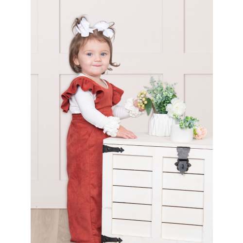 Suede Ruffle Cross Back Button Romper - Multiple Colors