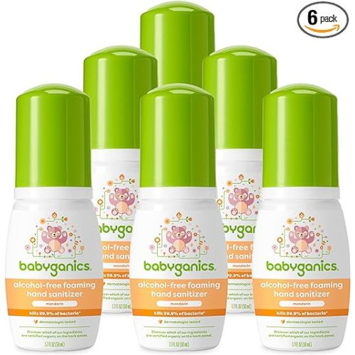 Babyganics Foaming Pump Hand Sanitizer, Alcohol Free, Travel Size, Mandarin, Kills 99.9% of Common Bacteria, Moisturizing, 1.69 Fl Oz (Pack of 6)