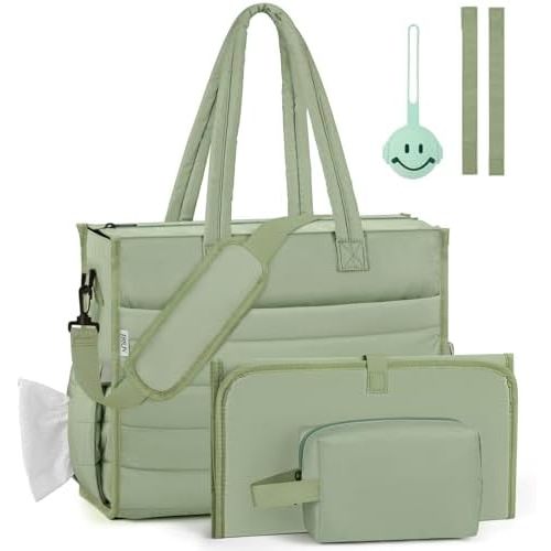 IBFUN Diaper Bag Tote for Baby - Large Baby Bag 4Pcs with Waterproof Changing Pad Pacifier Case, Travel Hospital Mommy Bag