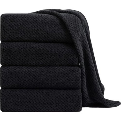 Jessy Home 4 Pack Towel Set Oversized Bath Sheet Towels 600 GSM Ultra Soft Black Bath Towels