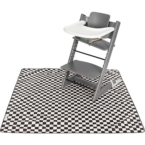 Tiny Twinkle Mess-Proof Splat Mats for Under high Chairs or Table Cover Art Projects for Baby and Toddler - Waterproof, Washable Floor or Table Splash mat 51" x 51" (Checkers Black)