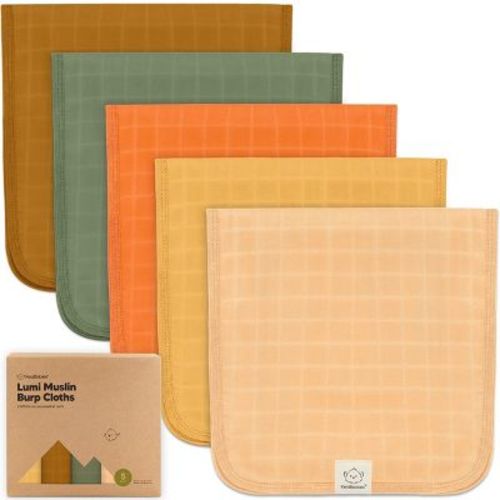 5pk Lumi Muslin Burp Cloths for Baby Boys, Girls, Organic Baby Burp Cloths, Burping Cloths for Babies (Phase)