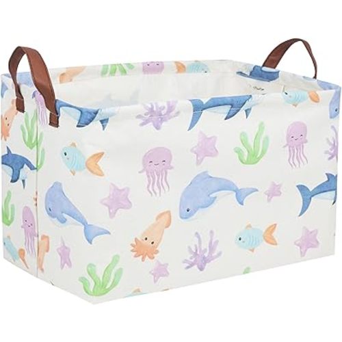 Essme Rectangular Boys Basket,Kids Storage Basket with Handles for Room Decor, Toy Box,Ocean Storage Bin(Ocean)