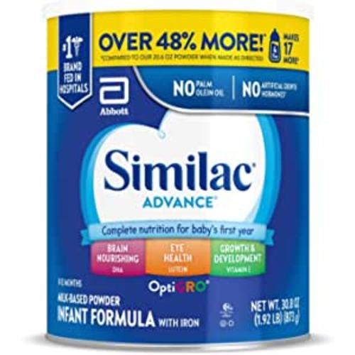 Similac Advance Infant Formula with Iron, Baby Formula Powder, 30.8-oz Value Can
