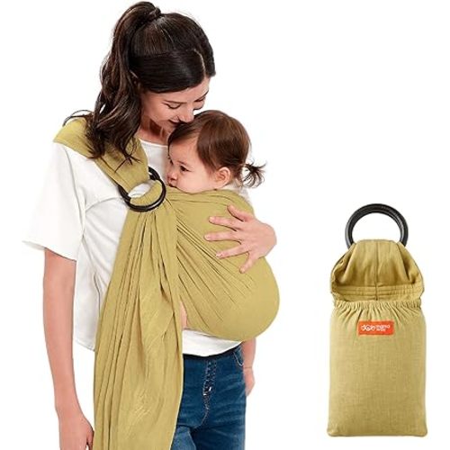 Mamaway Baby Ring Sling Carrier - Newborn and Toddler Sling (Supports up to 154lbs), IHDI Certified, Rayon & Linen Made, Soft & Breathable, Nylon 66 Safety Rings, Storage Pocket Design, Olive