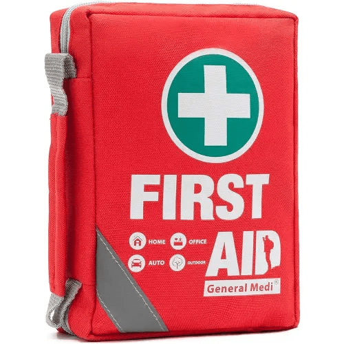 General Medi First Aid Kit - Small Compact First Aid Kit Bag(175 Piece) - Reflective Bag Design- Includes 2 x Eyewash, Instant Cold Pack, Emergency Blanket for Travel, Home, Office, Vehicle,Camping