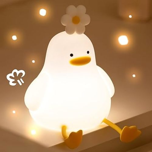 KinYiLO Cute Duck Night Light for Baby, Kids, Toddler, Ambient Nursery Nightlight, Soothing Lamp 3 Level Dimmable, Sleeping Accompanion for Bedroom Bedside, Rechargeable Battery, 30 Min Timer Off