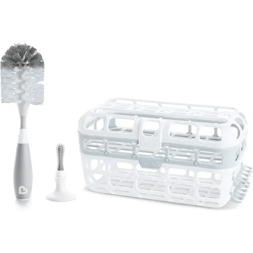 Munchkin® Baby Bottle & Small Parts Cleaning Set, Includes High Capacity Dishwasher Basket & Bristle Bottle Brush, Grey
