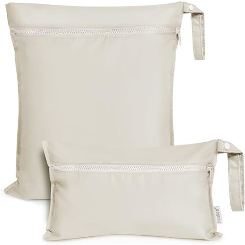haakaa Water Resistant Wet Bags for Baby Wet Dry Bags for Cloth Diaper, Reusable Wet Bags for Baby Items, Swimsuit & Travel, 2pcs, Beige