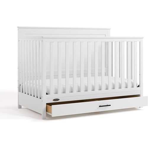 Graco Tristan 5-in-1 Convertible Crib with Drawer (White) – GREENGUARD Gold Certified, Fits Standard Crib Mattress, Premium Handle, Converts to Toddler Bed, Daybed, and Full-Size Bed