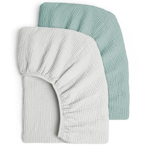 Lulu moon Muslin Crib Sheets - Fitted Crib Mattress Sheets for Boys and Girl - 28"x 52", 2 Pack (Gentle Gray & Sage)
