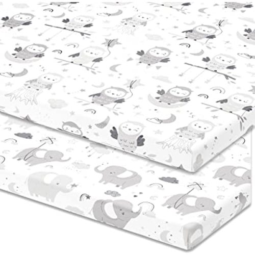 Pack and Play Sheets Fitted – Compatible with 4moms Breeze Plus Playard and Other Large Playpen Mattress – Snuggly Soft 100% Jersey Cotton – 2 Pack Play Yard Sheet Set for Boys & Girls