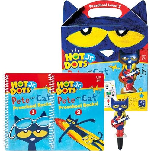 Educational Insights Hot Dots Jr. Pete the Cat - Preschool Rocks Set with Interactive Pen Included, 200+ Multi-Subject Lessons, Homeschool & Preschool Readiness Learning Workbooks, Ages 3+