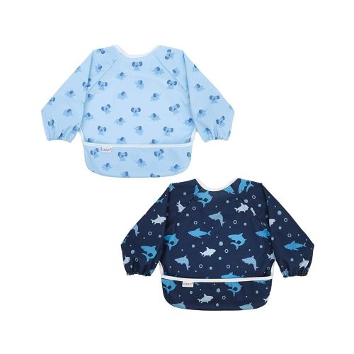 ALVABABY Baby Bibs Mess Proof Baby Bib Full Sleeve 2 Packs Waterproof Bib for Toddlers Tug Proof Closure Waterproof Washable Adjustable Girls Feeding Bib 2WDJ08-CA
