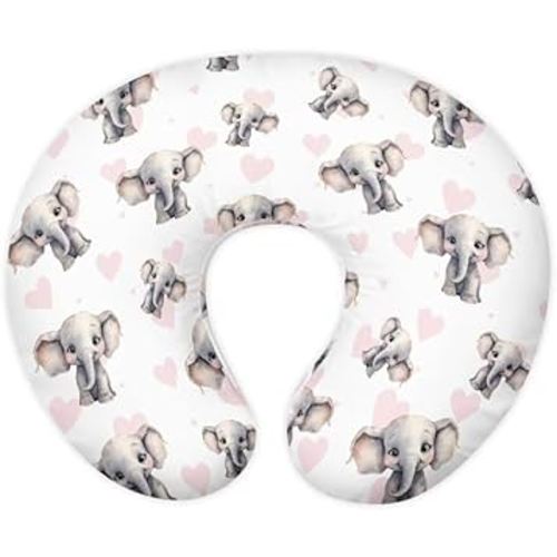 Jeiento Elephant Nursing Pillow Covers Pink Heart Nursing Pillow Slipcovers Elastic&Soft Breastfeeding Pillow Slipcover,Tummy Time, Baby Sitting Support, Awake-Time Support,Pillow Cover Only