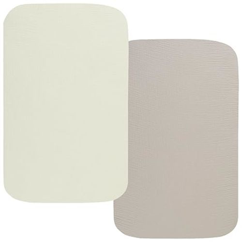 Onacosht Muslin Bassinet Sheets 33" x 19" Compatible with Mika Micky, KoolaBaby (3 in 1), BabyBond, HARPPA and RICUTON Bedside Bassinet, 2 Pack for Baby Boy and Girl, Fog and Beige