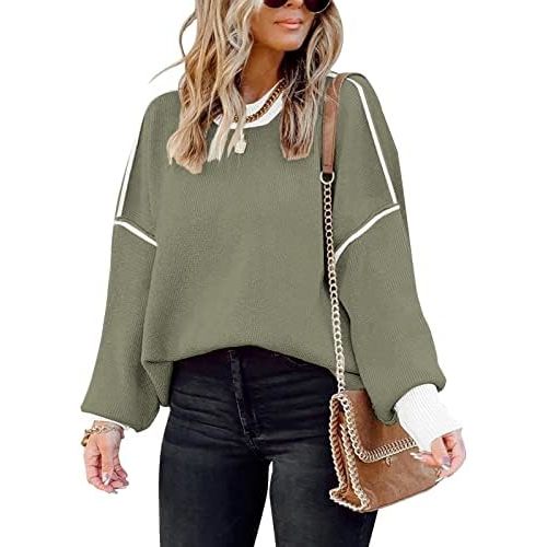 ETCYY Womens Oversized Sweaters Fall 2025 Fashion Clothes Trendy Batwing Sleeve Colorblock Striped Knit Pullover Tops