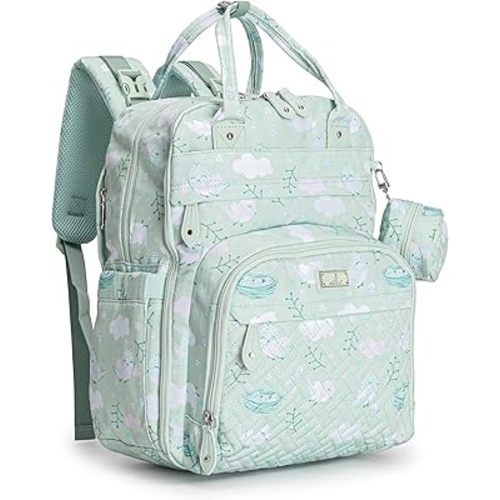 BabbleRoo Unisex Diaper Bag Backpack, Green Birdy
