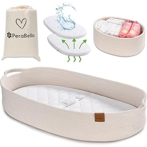 Baby Changing Basket for Baby Dresser, Moses Basket for Babies, Cotton Rope Diaper Changing Basket, Unisex Baby Moses Basket, Foam Diaper Changing Pad for Dresser, Changing Table Topper for Dresser