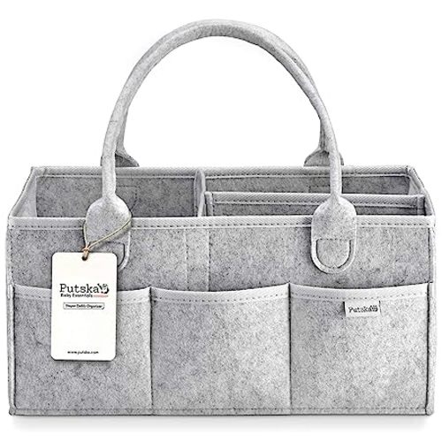 PUTSKA Baby Diaper Caddy Organizer Nursery Basket - A Baby basket gift registry for baby shower list. This is a baby must haves essentials. Neutral baby stuff for newborn boy nursery decor or girl - A Diaper Caddy Alone