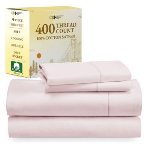Blush Pink Full Bed Sheet Set - 100% Cotton Sateen Weave, Cooling 400 Thread Count Sheets, Deep Pocket 4 Piece Bedding - California Design Den
