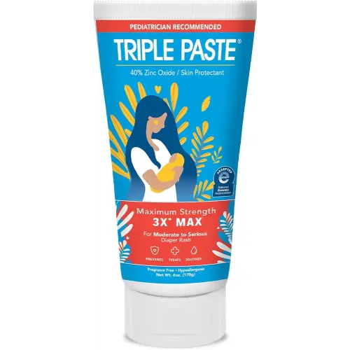 Triple Paste 3X Max Diaper Rash Ointment, Maximum Strength Zinc Oxide Ointment for Severe Diaper Rash, 6 oz Tube