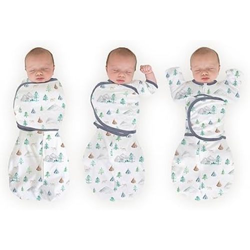 SwaddleDesigns 6-Way Omni Swaddle Sack® Arms Up Swaddle for Newborn, More Options to Calm Startle Reflex, Improves Sleep, Easy Transition Baby Sleep Sack, Sm, 0-3 Month, Watercolor Mountains & Trees