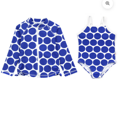 Girls One-Piece Swimsuit + Long Sleeve Rash Guard Set (2 Piece) | "Oversized Dot"