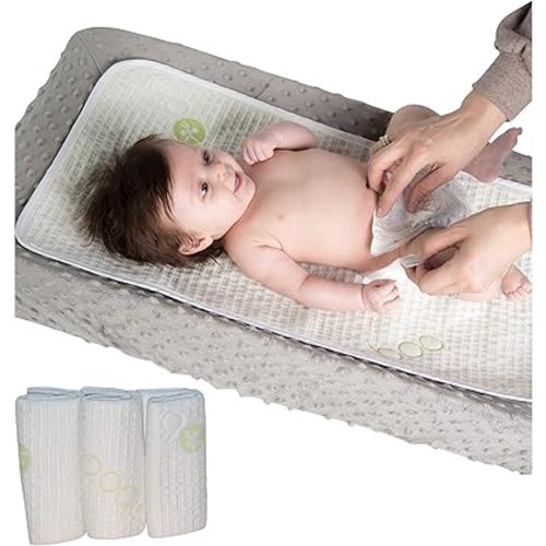 Bamboo Rayon Waterproof Baby Changing Mat (3 Pack) - Reusable Diaper Changing Liner - Leak-Proof - Non Slip Table Top Changing Pad - 27 x 14 inches