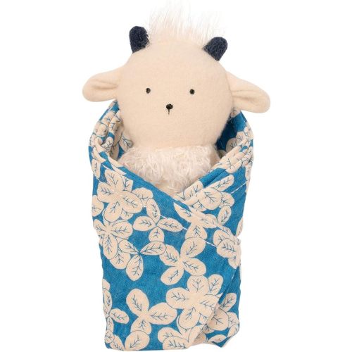 Manhattan Toy Embroidered Plush Goat Baby Rattle + Soft Cotton Burp Cloth, 16 x 16 Inches