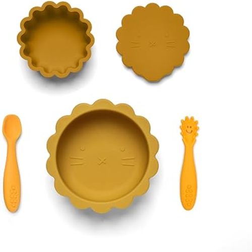 Silicone Suction Baby Bowl and Spoon Set, Toddler Snack Containers with Lid, Infant Spoons First Stage for baby 6 Months Self Feeding & Led Weaning, Baby Utensils 6-12 Months