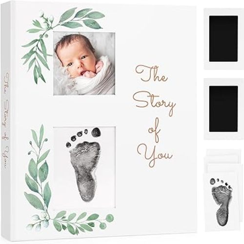 Baby Memory Book for Boy or Girl and 2 Ink Pads Kit, Baby Book Keepsake First 5 Years, Gender Neutral Baby Scrapbook, Baby Journal, Baby Photo Album, Pregnancy Journal and Baby Milestone Book