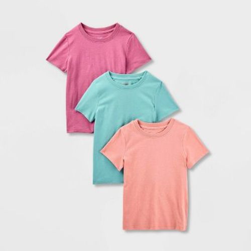 Toddler Girls' 3pk Short Sleeve Solid T-Shirt - Cat & Jack™ Rose Pink/Ocean Green/Dusty Coral