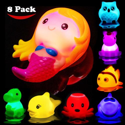 Bath Toys for Toddlers Baby 8 Pack Light Up Toys - Bathtub Toy Flashing Colourful LED Light Shower Bathtime for Kids Infants Shark, Clown Fish, Owl, Unicorn, Octopus, Dolphin, Dinosaur Mermaid Toys