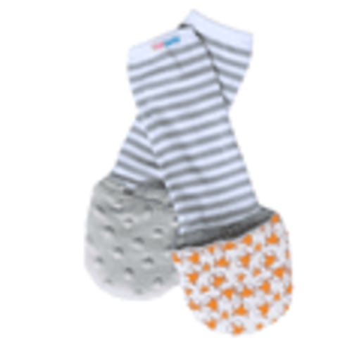 Handsocks Plushy Stay On Strap-Free No-Scratch & Warmth Mittens (Small 0-6 Months), Felix (Grey/Foxes), One Pair