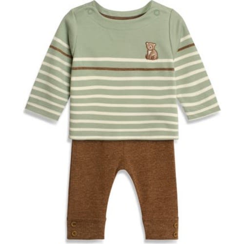 Stripe Bear Embroidered Cotton Top & Leggings Set, 12-18M