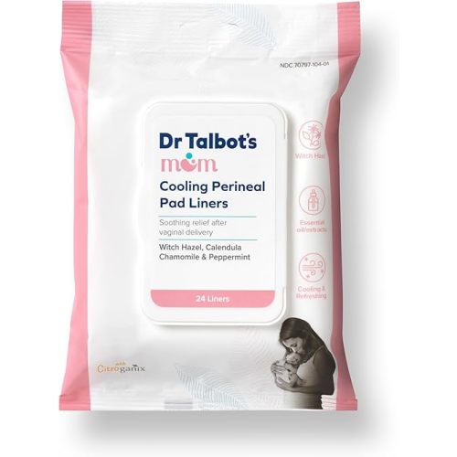 Dr. Talbot's Mom Postpartum Perineal Pad Liners - Instant Cooling Witch Hazel Pad Liners for Postpartum Care - 24 Count