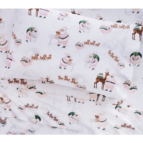 Blush Heritage Santa Organic Sheet Set & Pillowcases | Pottery Barn Kids