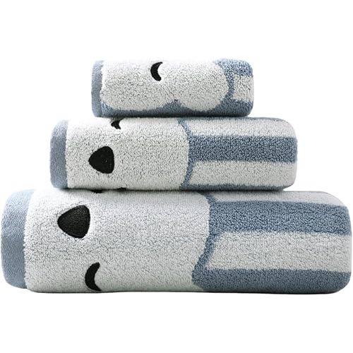 3 Piece Premium Bath Towel Set (Naughty Bear), 1 Bath Towel 1 Hand Towel 1 Washcloth, Quick-Drying, 100% Cotton，Oeko-TEX Certified （Stripes - Blue）