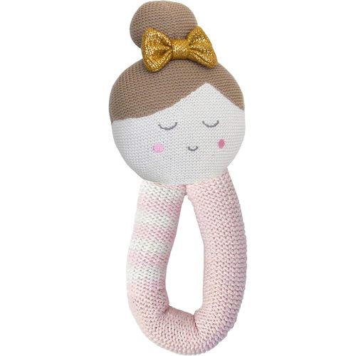 Living Textiles Baby Knitted Toy Rattle - Emma Ballerina -Premium 100% Cotton Super Cute Soft & Fun Stuffed Animal Character | for Infant,Newborn,Nursery,Stuff,Knit,Gift,Shower,Girl