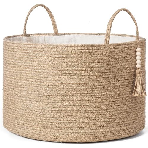 Mkono Extra Large Laundry Basket Woven Storage Baskets for Blankets Toys Clothes Organizer, Decorative Clothes Hamper 21.7" x 13.8"