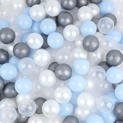 100 Pcs Ball Pit Balls for Babies 2.16in BPA Free Soft Plastic Pearlescent Play Balls for Kids Tent Pool Parties Decoration (White&Grey&Blue&Clear)