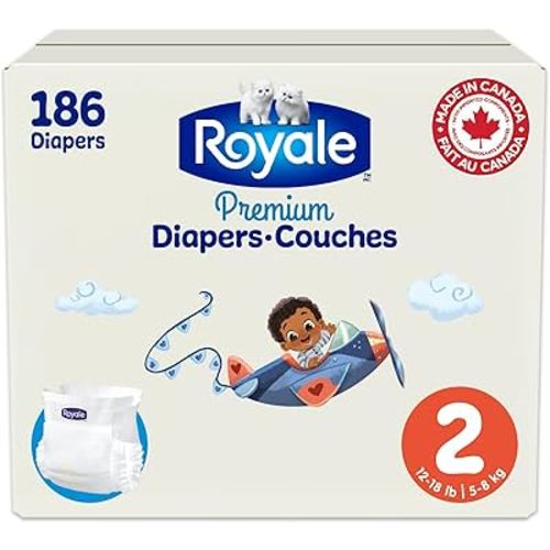 Royale Premium Diapers, Size 2 (12-18 lb), 186 Count, Disposable Baby Diapers (Packaging may vary)