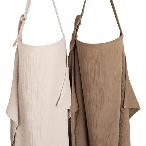 Konssy 2-Pack Muslin Nursing Cover Up for Breastfeeding Moms with Rigid Hoop, 100% Cotton, Lightweight & Breathable Breastfeeding Cover, Adjustable & Comfort