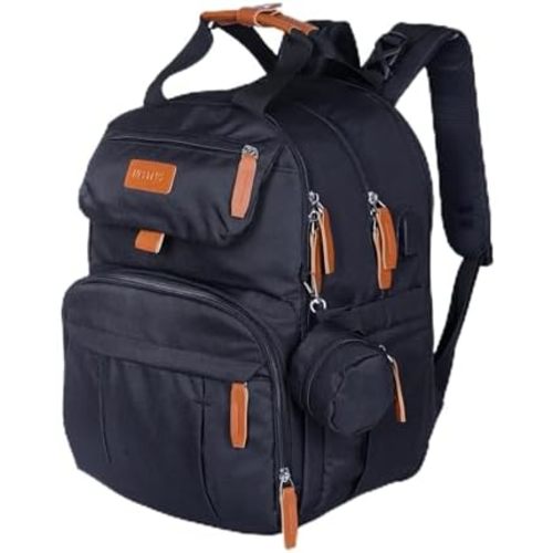 Expandable Diaper Bag Backpack for Baby Boy & Girl – 26-32L Large Capacity Travel Diaper Bag with Insulated Pockets, Changing Pad & Stroller Straps – Black