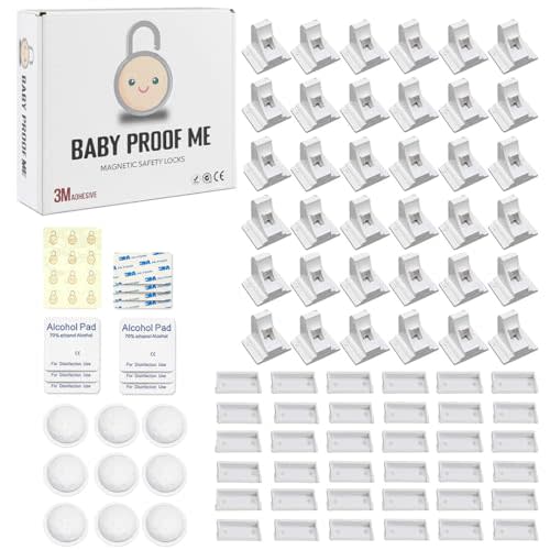 BABY PROOF ME Pack of 36 Magnetic Baby Cabinet Locks for Child Safety with 9 Keys, 3M Adhesive Easy Installation, Baby Proofing Magnetic Locks for Cabinets and Drawers