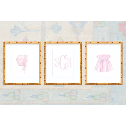 Watercolor Baby Girl Nursery Art Print / Grandmillennial Nursery / Girl Art Print / Girl Nursery / Smocked Dress / Baby Shower Gift